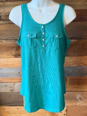 Sonoma Jewel Teal Tank Top Women's XS Button-Up Pockets Casual Summer Shirt